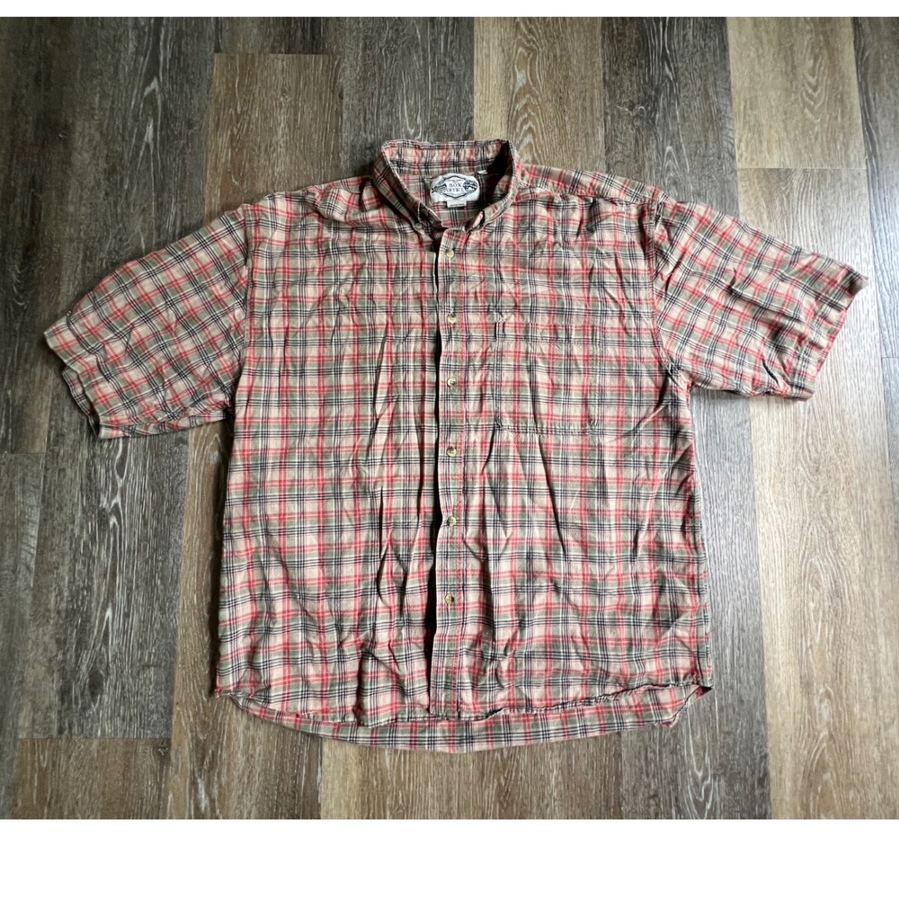 Box Office Button Down Shirt Mens XL Red Plaid Short‎ Sleeve Cotton Casual